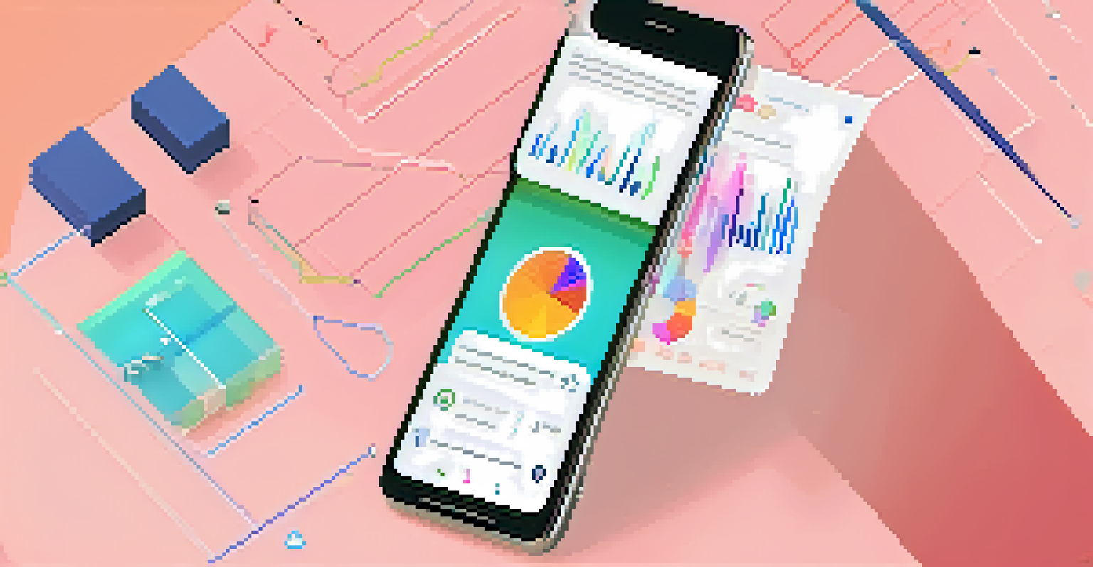 A smartphone displaying a mood tracking app with colorful graphs, highlighting technology's role in mental health.
