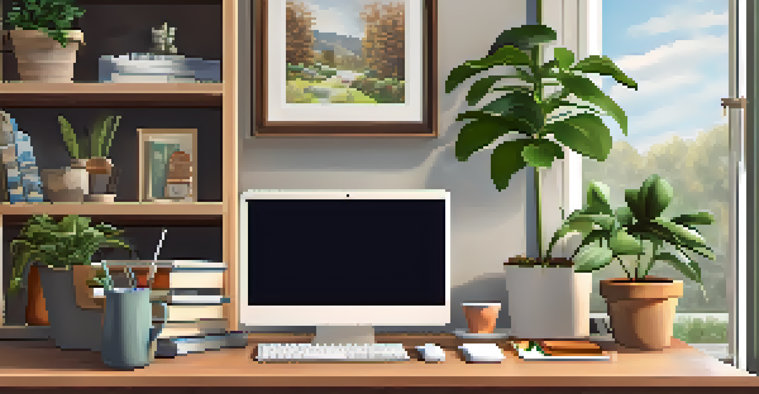 A cozy home office with a laptop open to a telehealth consultation, surrounded by health books and plants, representing remote healthcare management.