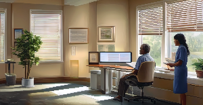 A genetic counselor discussing family health history with a patient in a warm, well-lit consultation room.