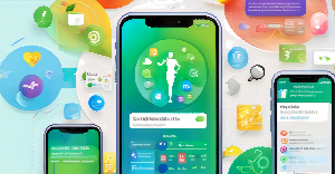 A digital screen displaying various health messages and social media icons in a vibrant color scheme.