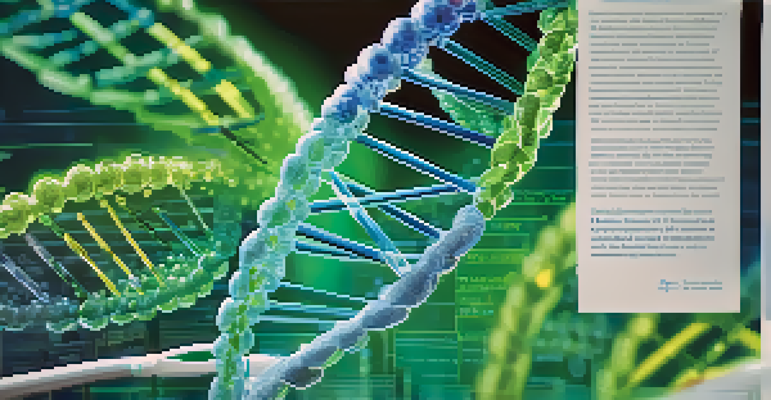 A conceptual image illustrating personalized cancer treatment, featuring a DNA strand and medical syringe with genomic data in the background.