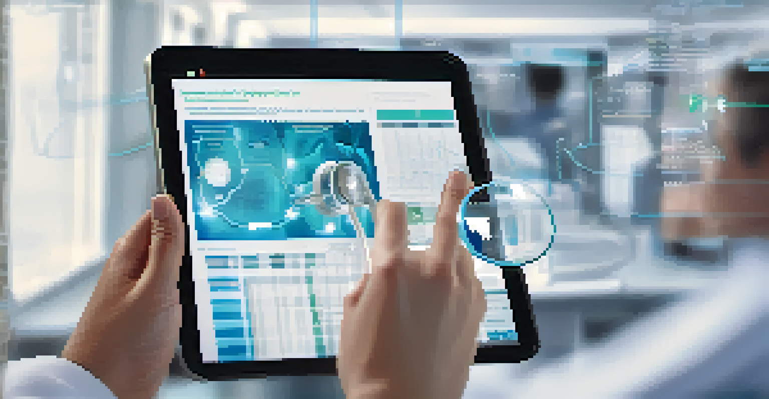 Close-up of a healthcare provider's hands using a digital health record on a tablet, emphasizing technology in care coordination.