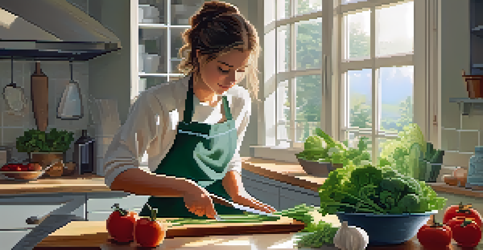 A person preparing a healthy meal in a bright kitchen filled with fresh ingredients and sunlight.