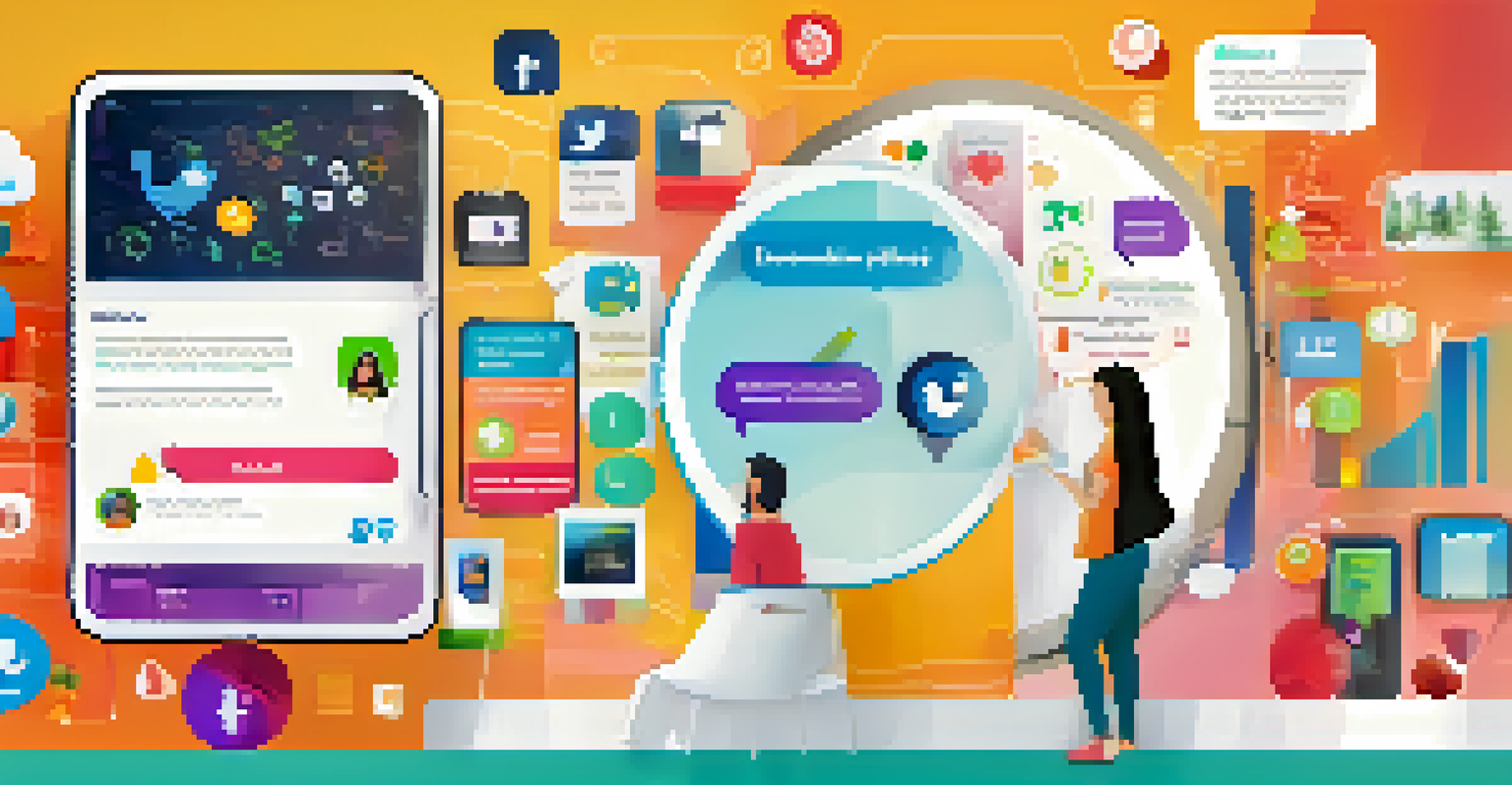 A dynamic social media interface with health-related posts and colorful graphics on a smartphone screen.