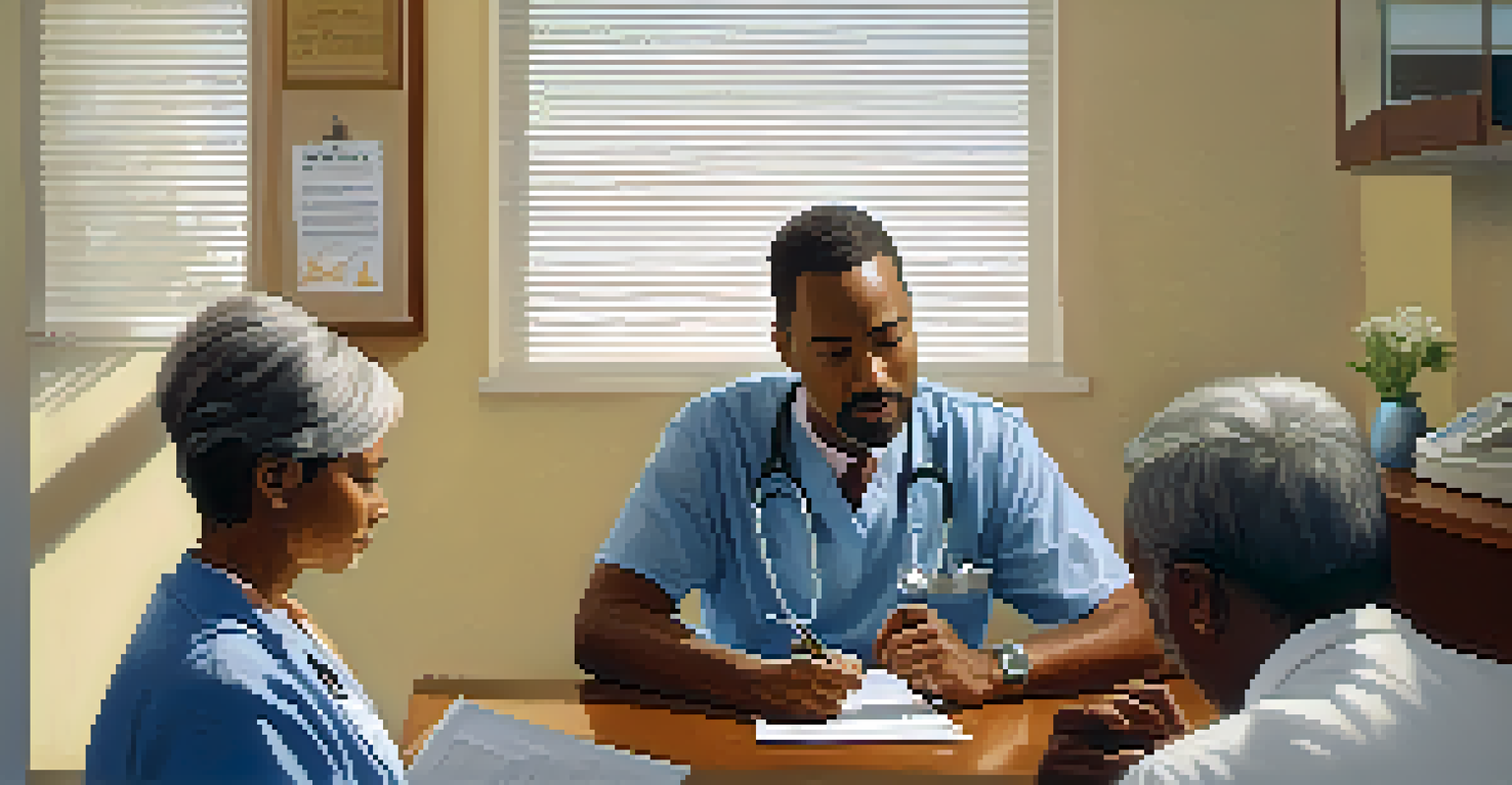 A patient signing an informed consent form with a doctor explaining the details in a warm medical office.