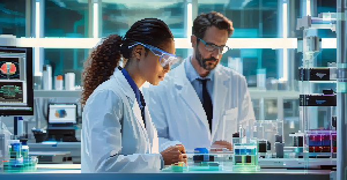 A futuristic laboratory with a 3D bioprinter creating bio-printed tissue, scientists observing with interest, and advanced equipment in the background.