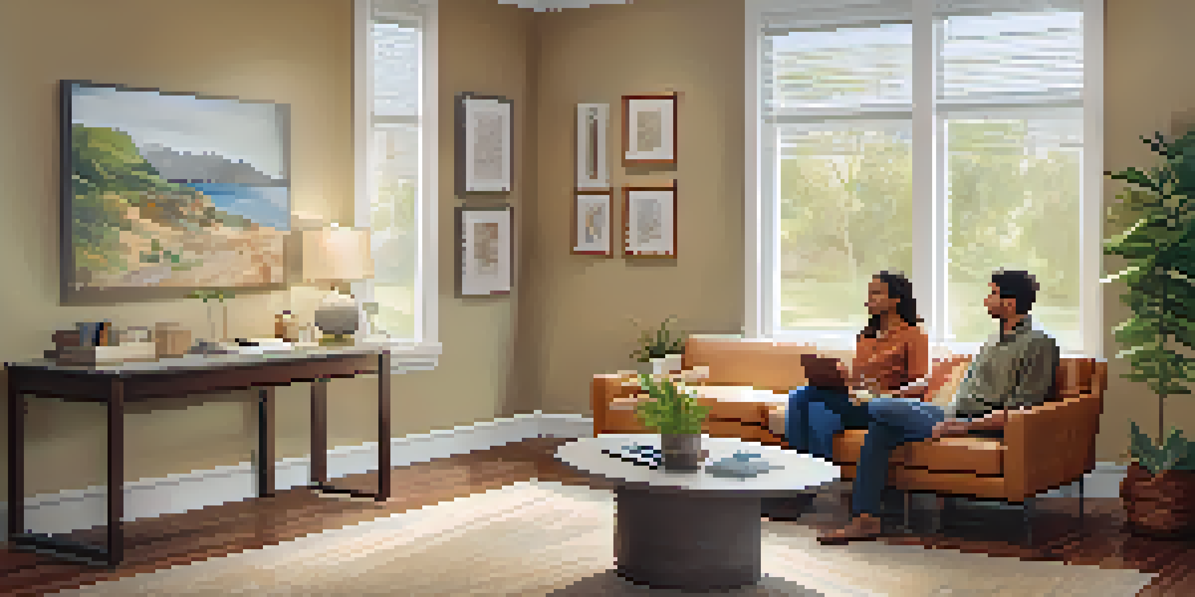 A cozy genetic counseling office with a family discussing their health options with a counselor, surrounded by soft lighting and informational materials.