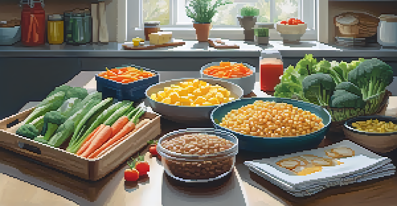 A close-up of a meal prep station filled with fresh vegetables, whole grains, and lean proteins, showcasing healthy meal planning.