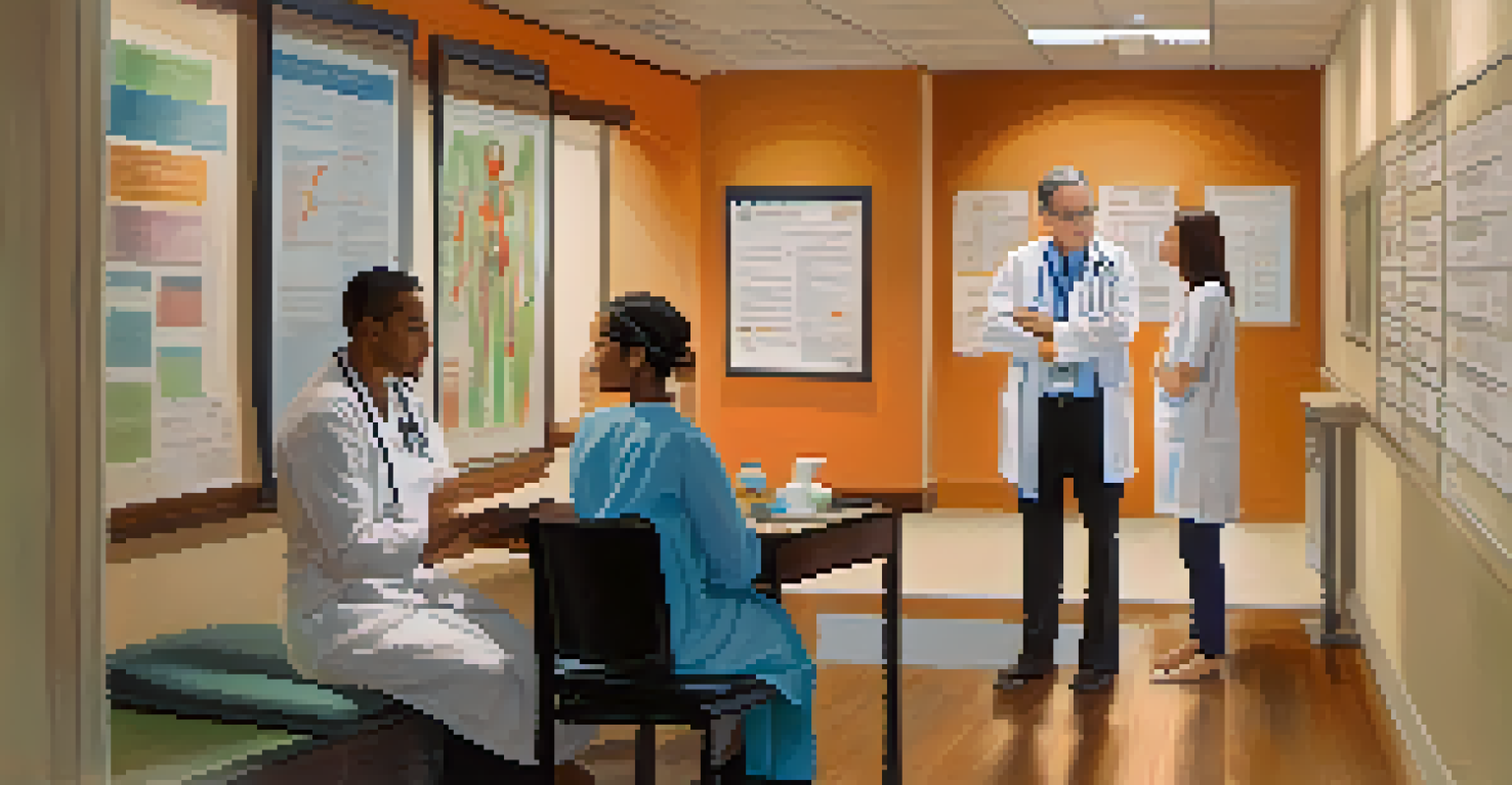 A healthcare professional discussing a health screening plan with a patient in a well-lit indoor setting.