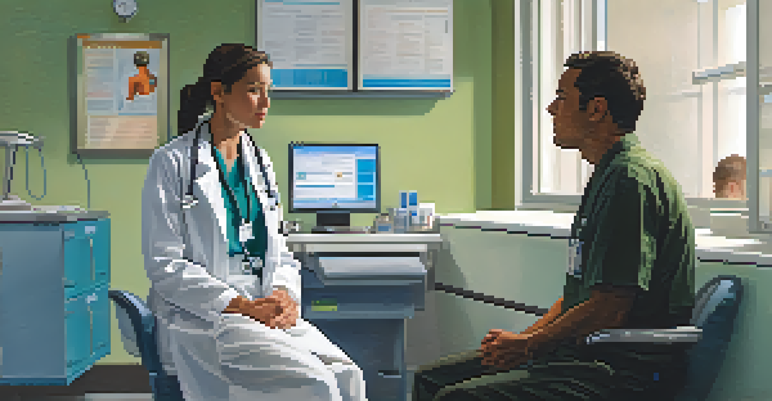 A healthcare provider listening to a patient in a clinic room, showcasing effective communication.