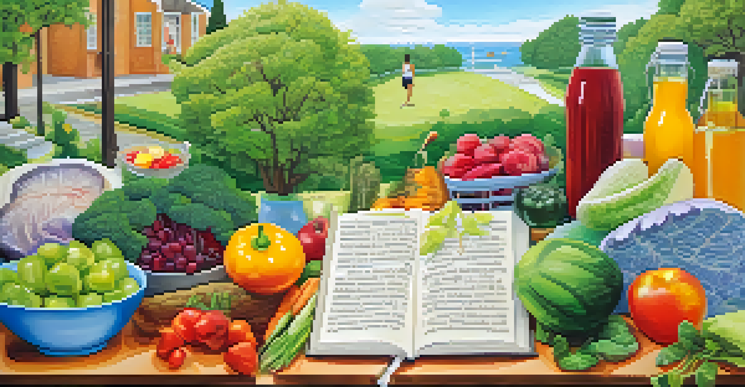 A collage showcasing healthy lifestyle elements for managing endocrine disorders, including food, exercise, and journaling.