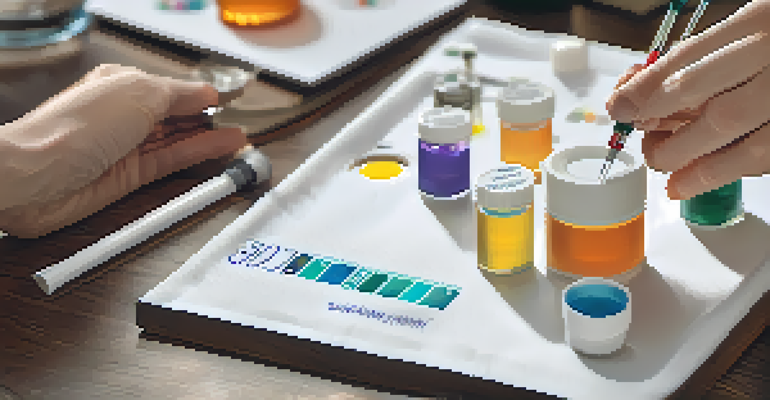 A close-up of a modern genetic testing kit on a wooden table, with hands preparing a sample, illuminated by warm lighting.