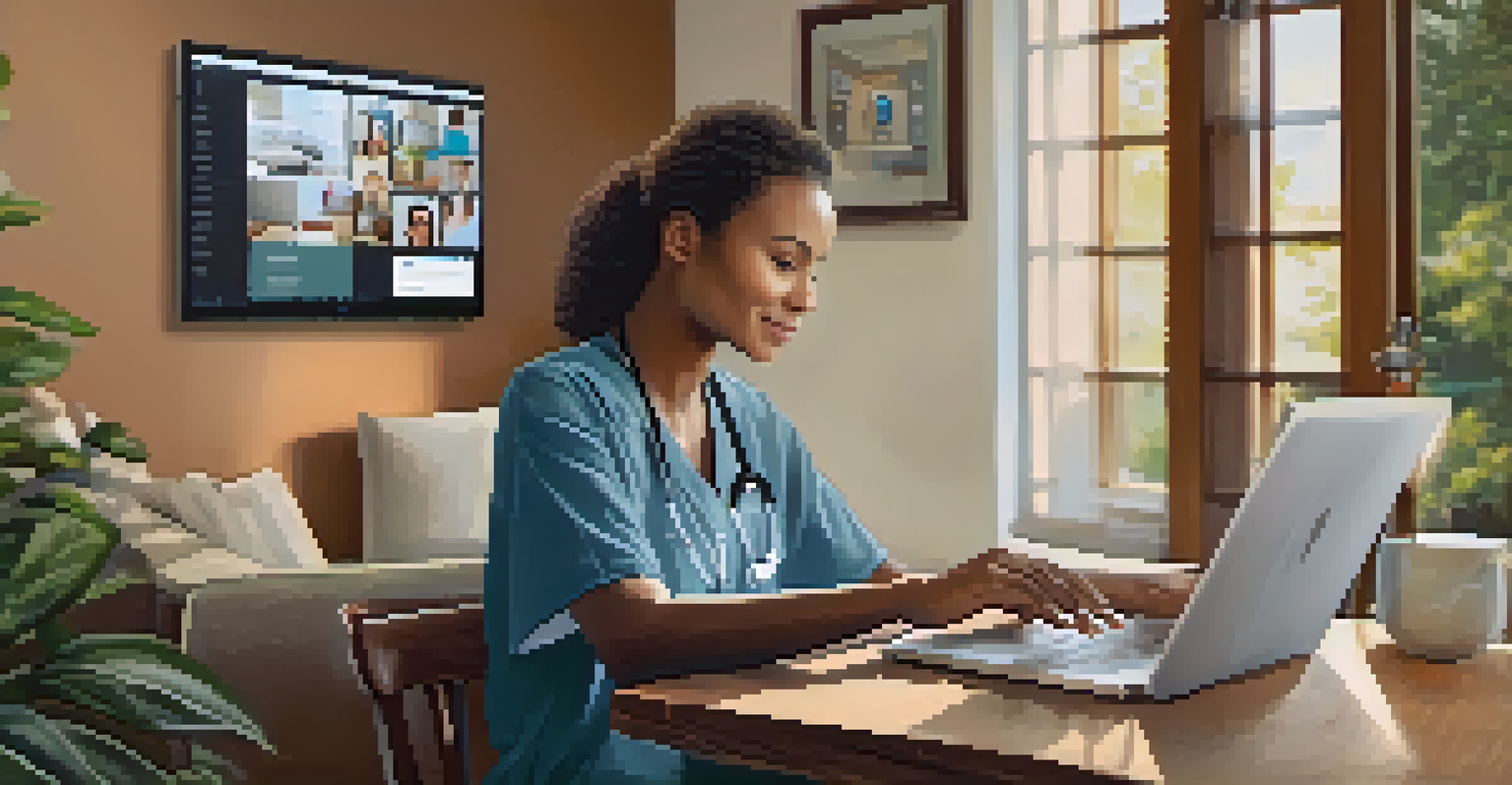 A patient accesses their health information through a laptop at home, illustrating the use of technology in patient-centered care.