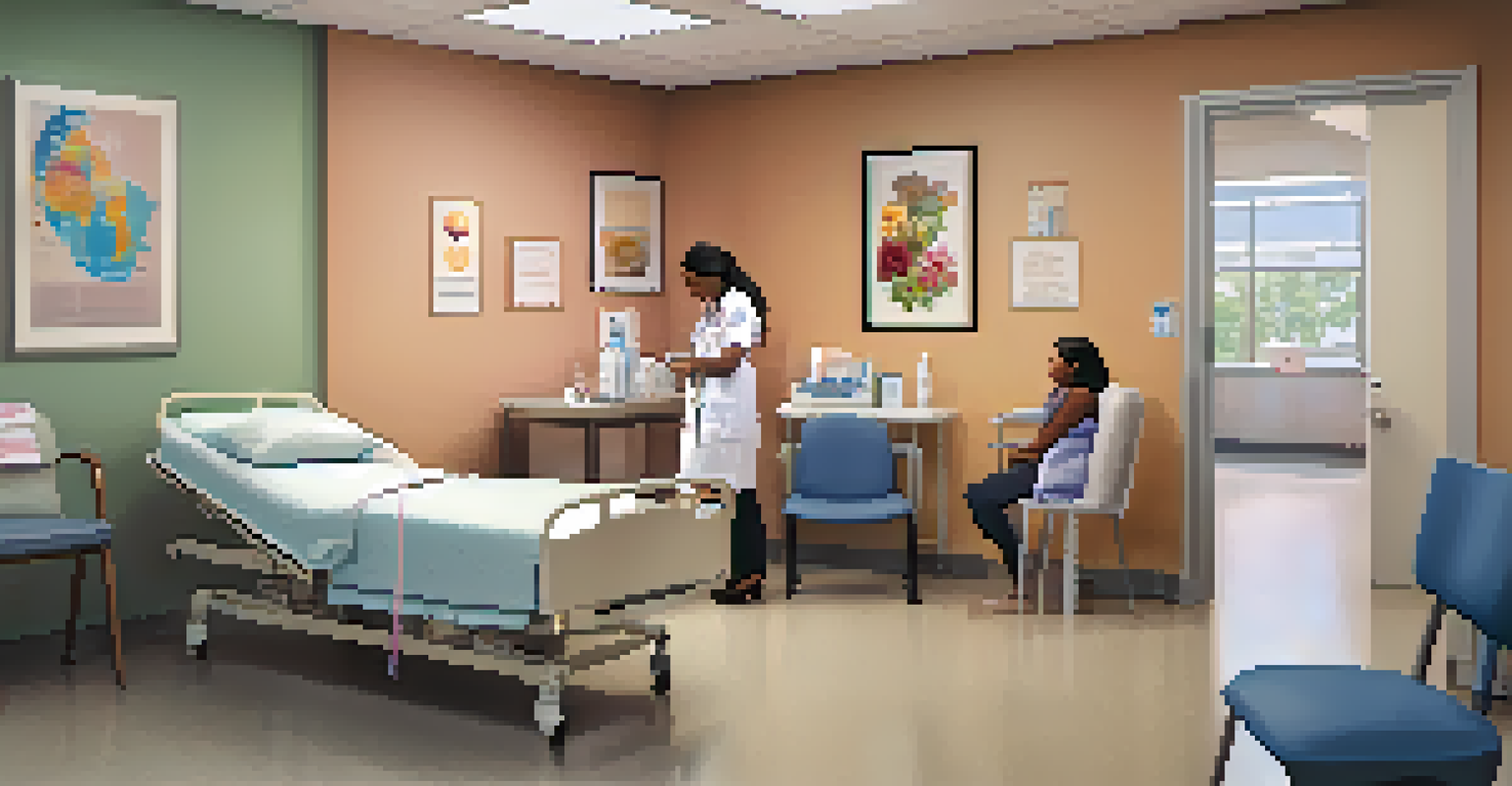 A healthcare provider discussing maternal health with a woman of color in a bright healthcare setting.