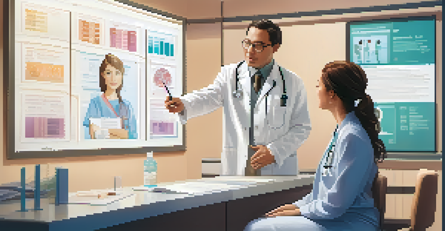 A healthcare professional explaining genetic testing to a patient in a modern clinic.