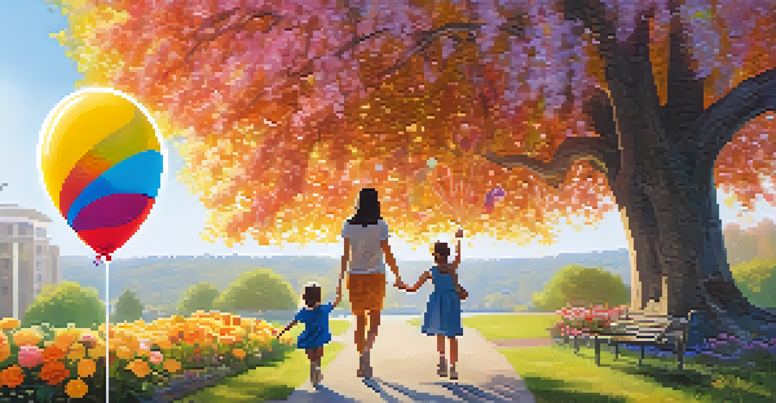A joyful family in a sunny park, celebrating after a child's gene therapy treatment, with the child holding a colorful balloon.