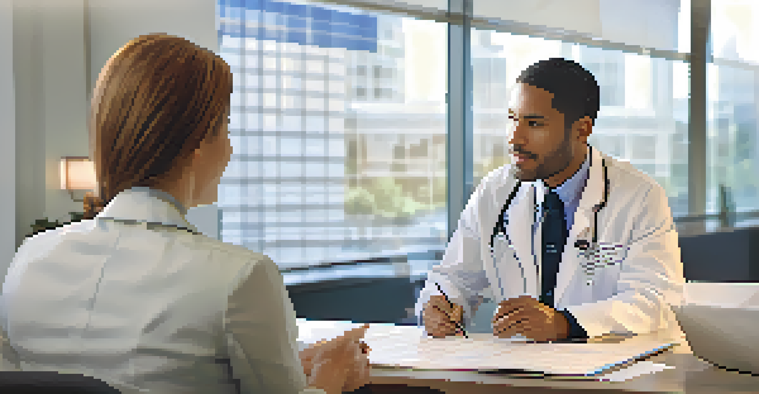 A healthcare provider explaining a medical diagram to a patient in a friendly office environment, fostering understanding.