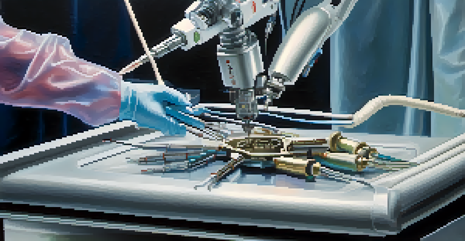 A close-up of a robotic surgical system performing a procedure, emphasizing precision and technology.