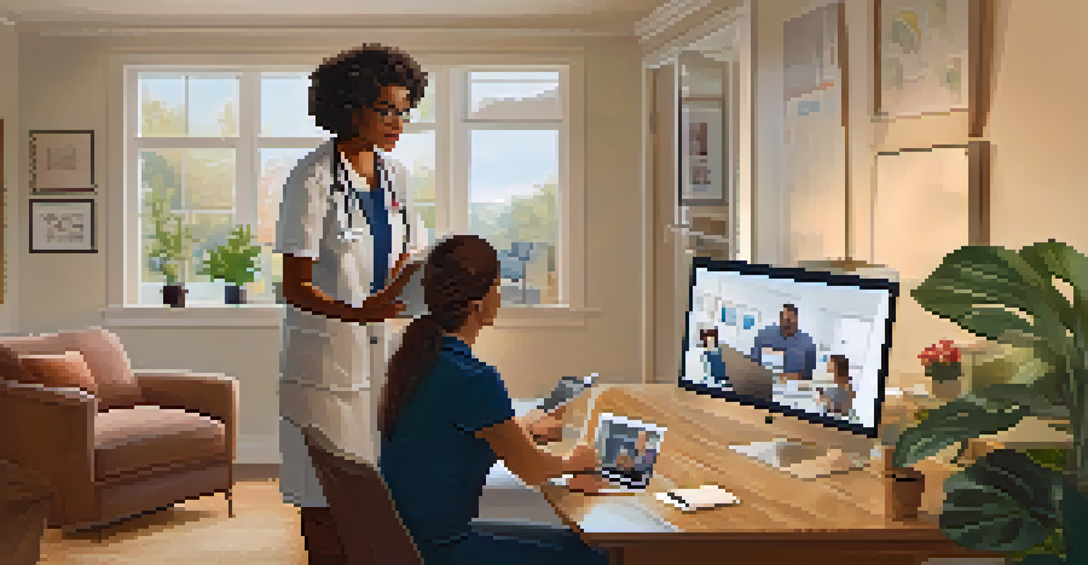 An occupational health nurse giving ergonomic advice to a remote employee during a video call.