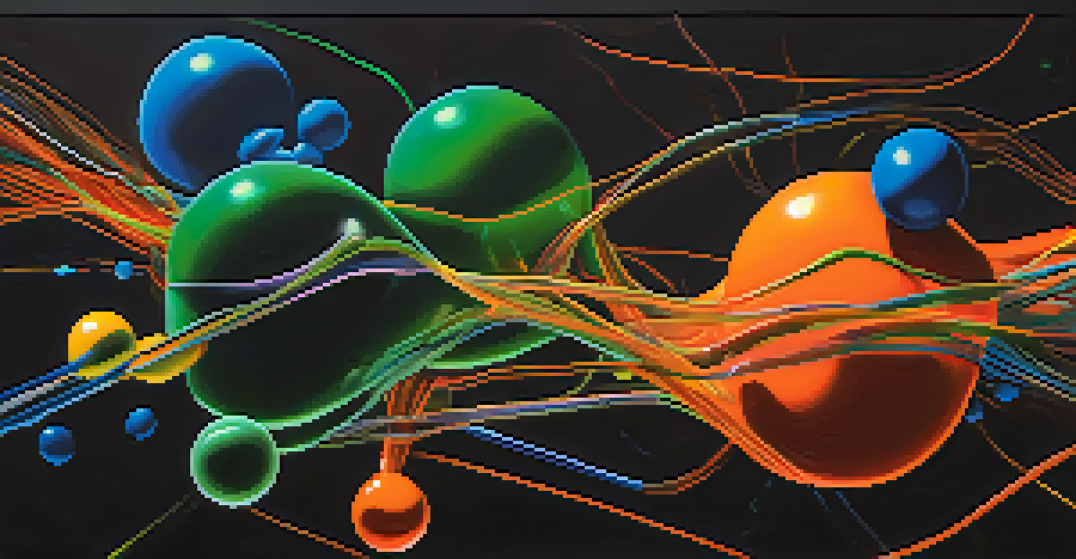 A colorful representation of a contrast agent molecule, with glowing lines and particles on a dark background.
