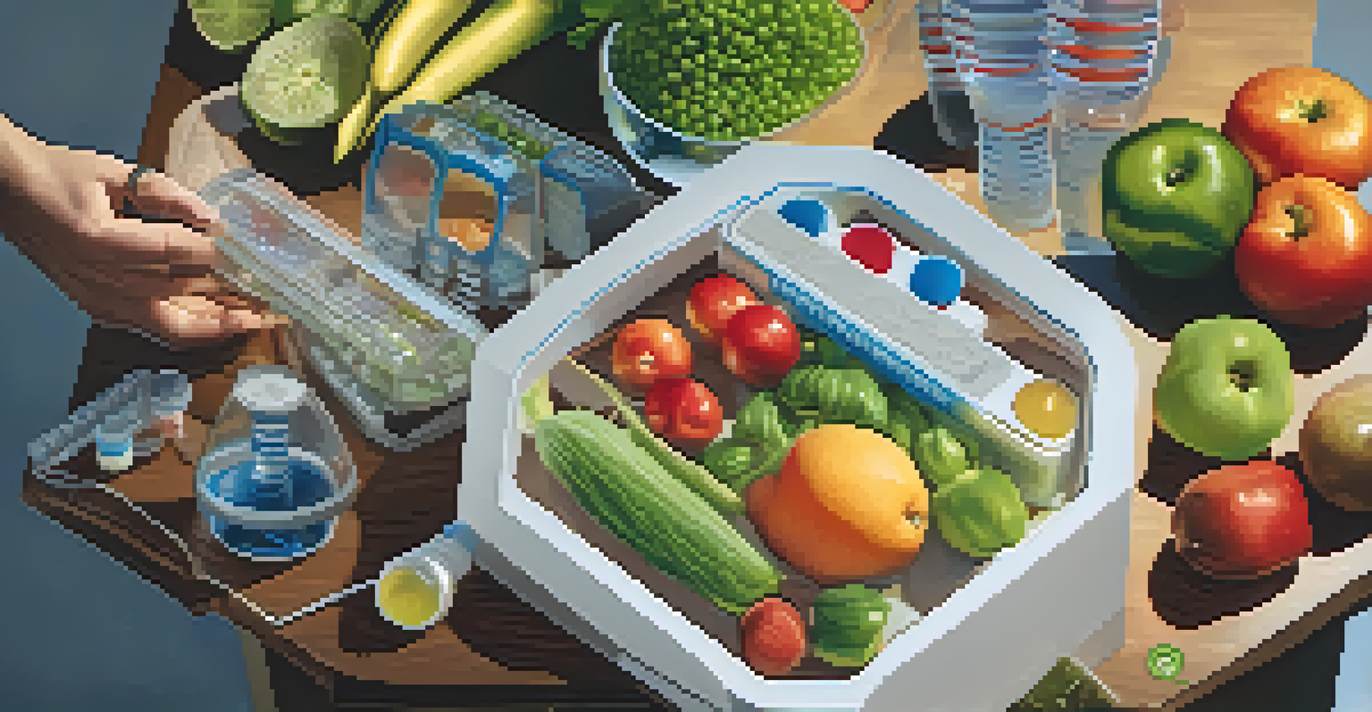 A close-up of hands holding a DNA model with fresh vegetables and fruits on a laboratory table, showcasing the relationship between genetics and nutrition.