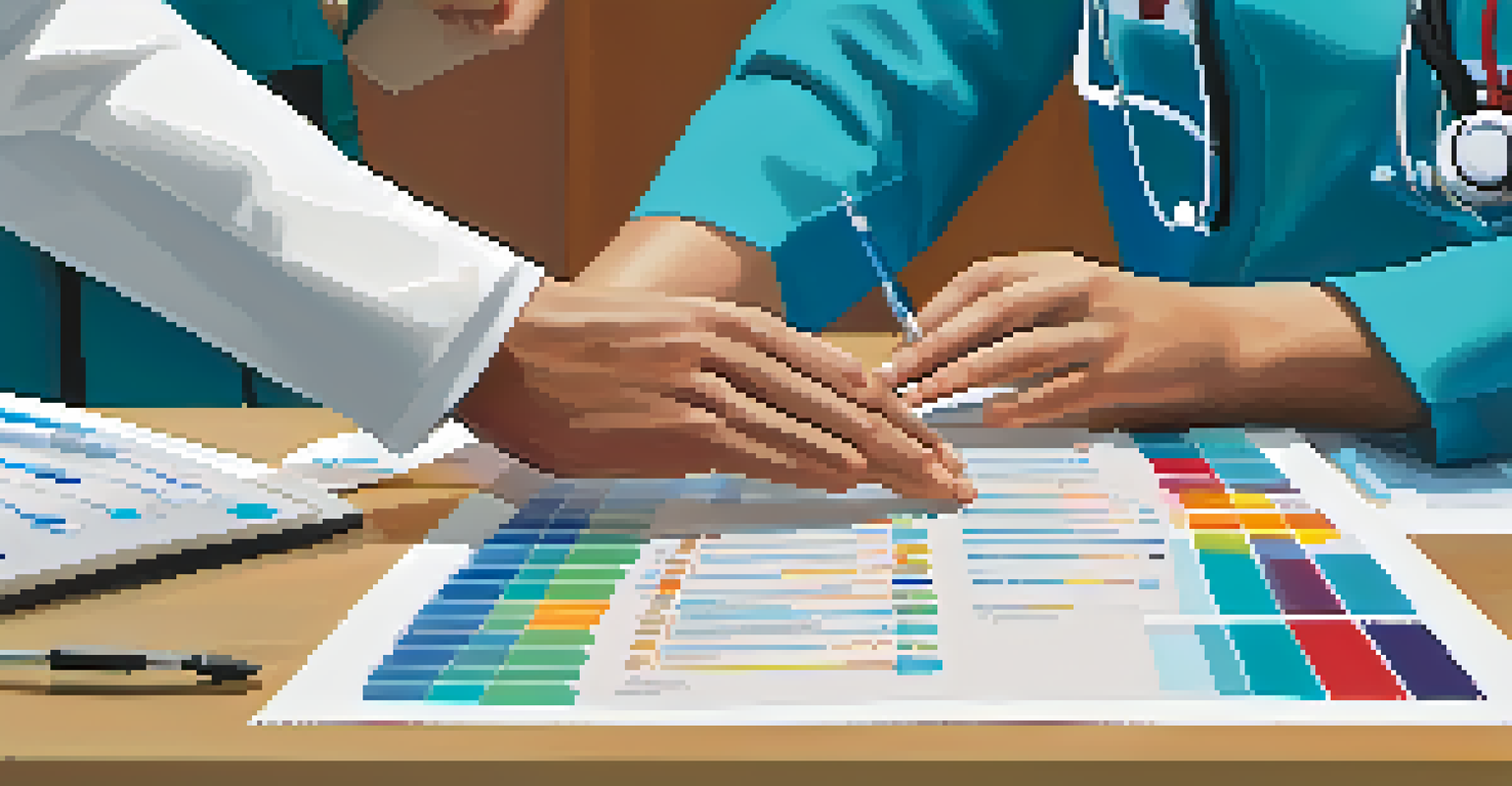 A healthcare worker showing a decision aid tool to a patient, highlighting patient education.