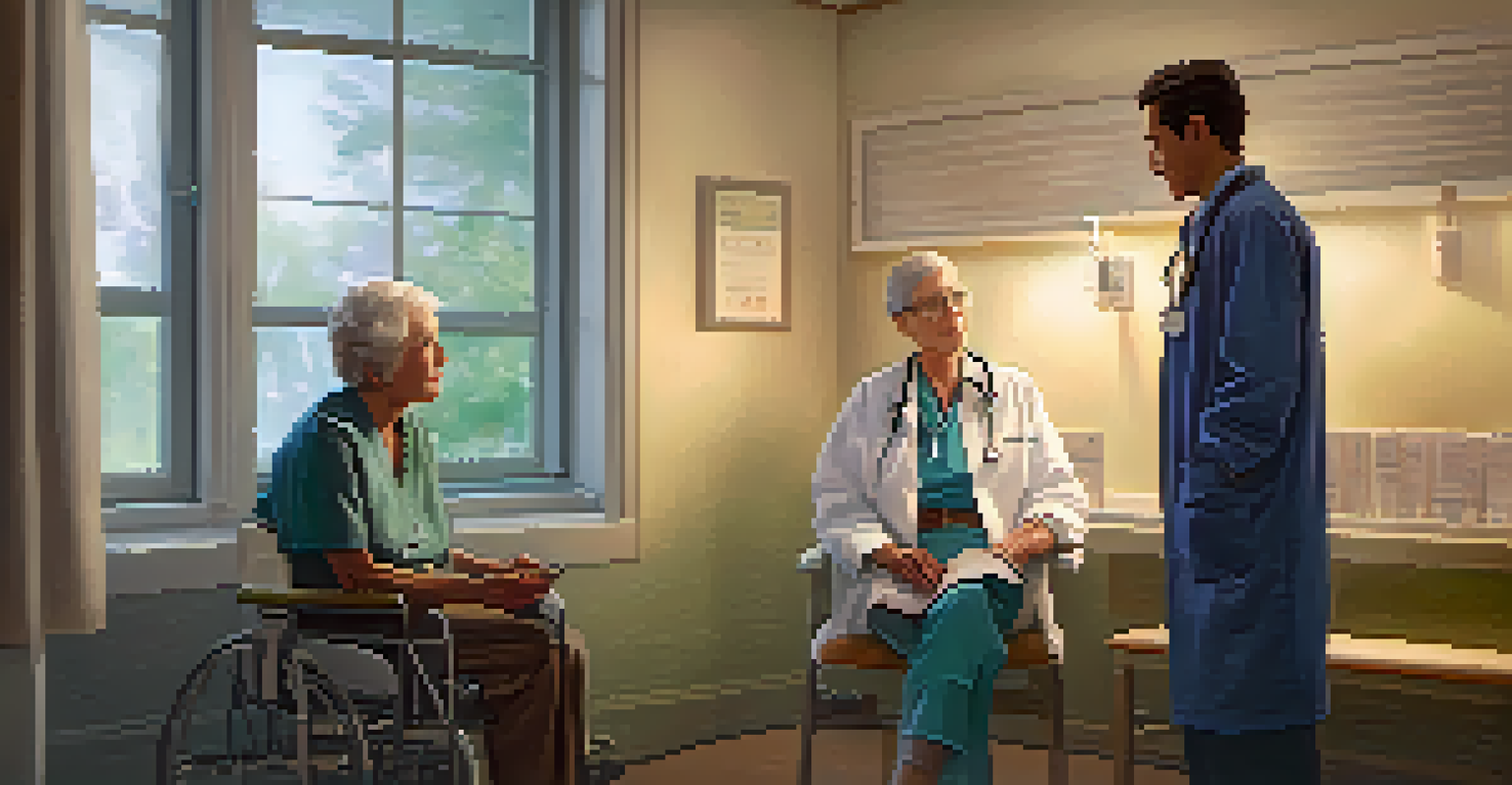 A healthcare provider talking to an elderly patient in a warm and cozy examination room, demonstrating compassion and attentiveness.