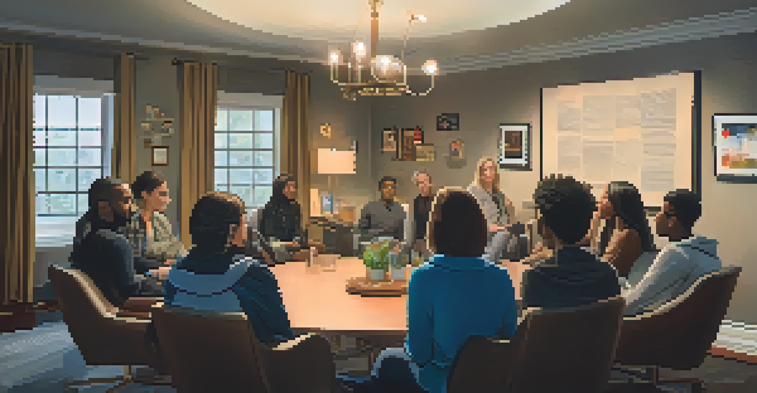 A support group meeting in a cozy room where individuals share their experiences about rare diseases.