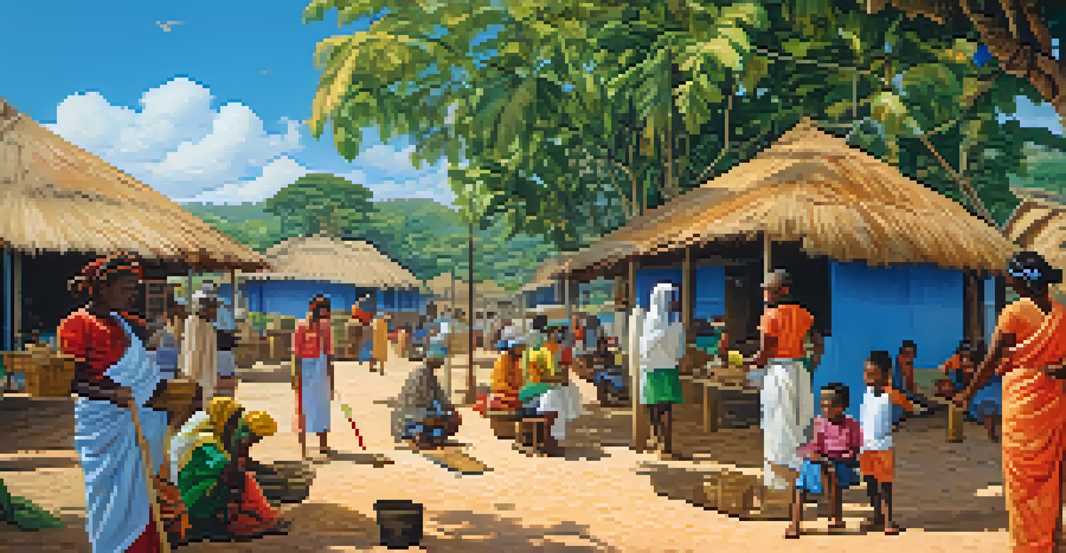 A community scene showcasing people taking preventive measures against filarial infections.