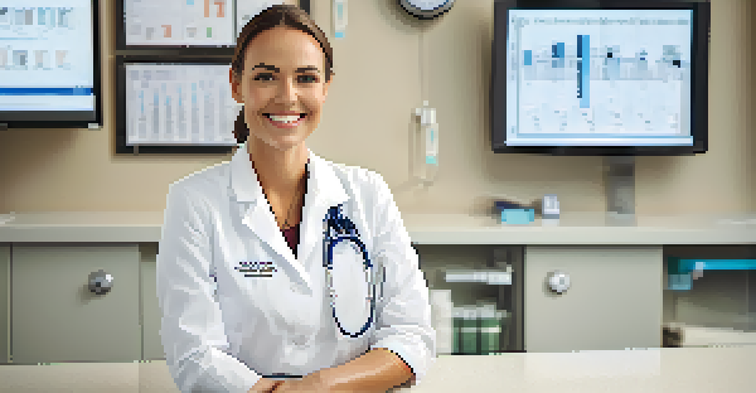A healthcare professional in a clinic smiling at the camera.