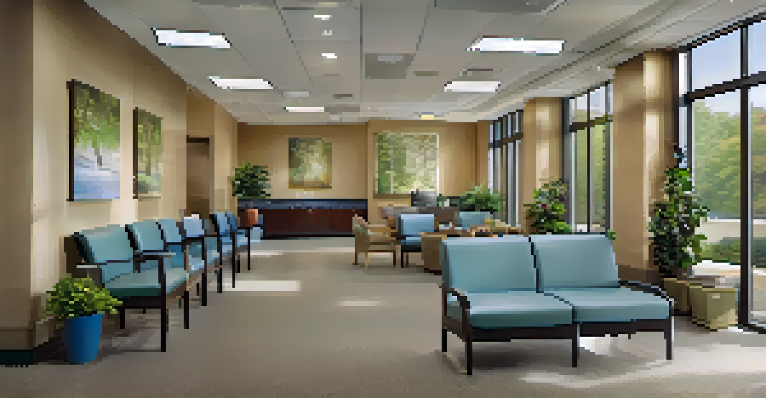 A peaceful waiting room in a radiology center with comfortable seating and natural light, creating a calming environment.