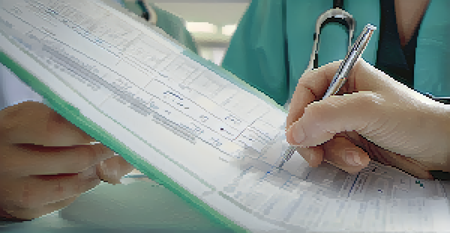 A healthcare professional closely examining a patient's chart filled with data, in a softly blurred clinical environment.