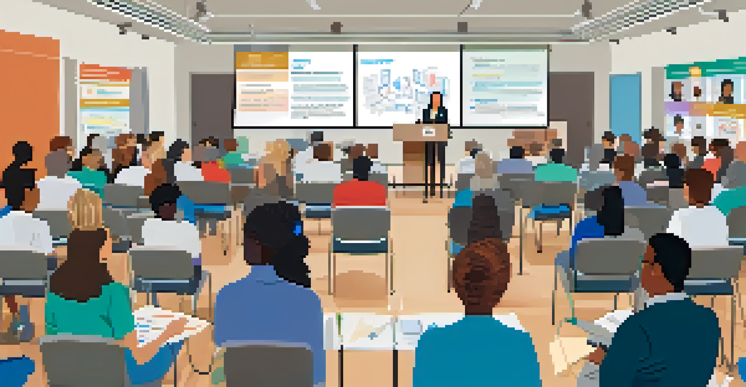 A healthcare professional leading a workshop with audience members attentively listening and taking notes.