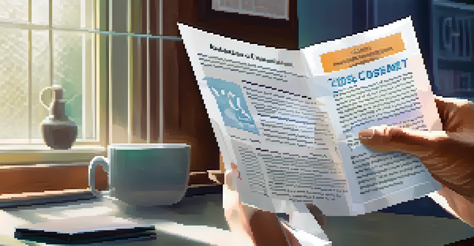 A genetic counselor holding a pamphlet about informed consent, with a client in the background listening attentively.