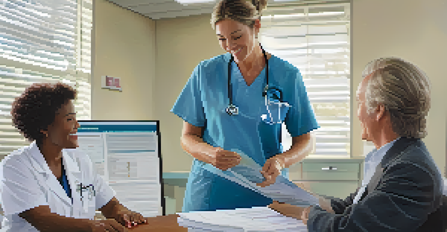 A healthcare provider smiling and using the 'Teach Back' method with a patient in a medical office, emphasizing effective communication.