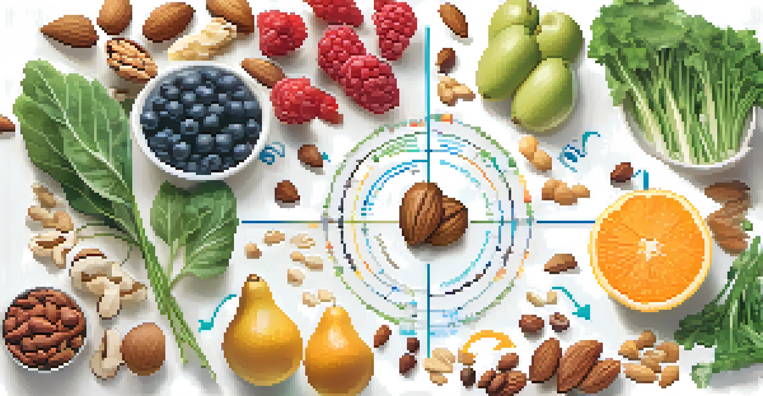 An infographic illustrating the connection between DNA and healthy foods, showcasing the concept of nutrigenomics.