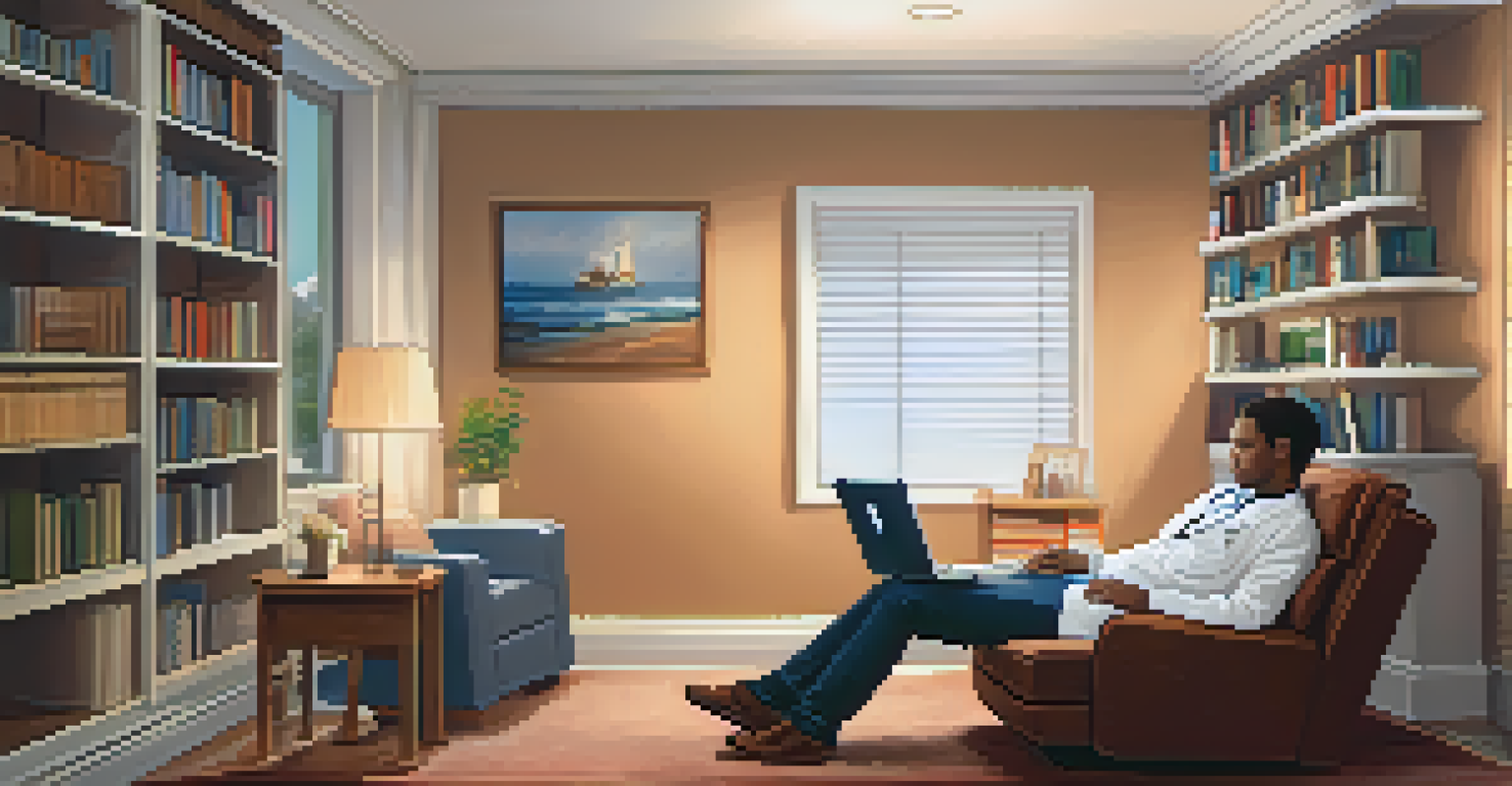 A patient having a telehealth consultation with a healthcare provider on a laptop, in a cozy home environment.