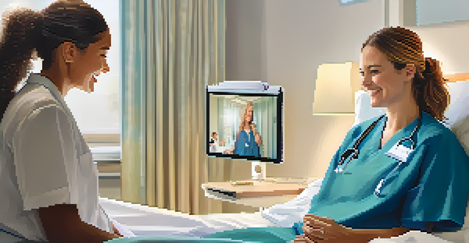 A patient and nurse discussing a care plan together in a warmly lit hospital room.
