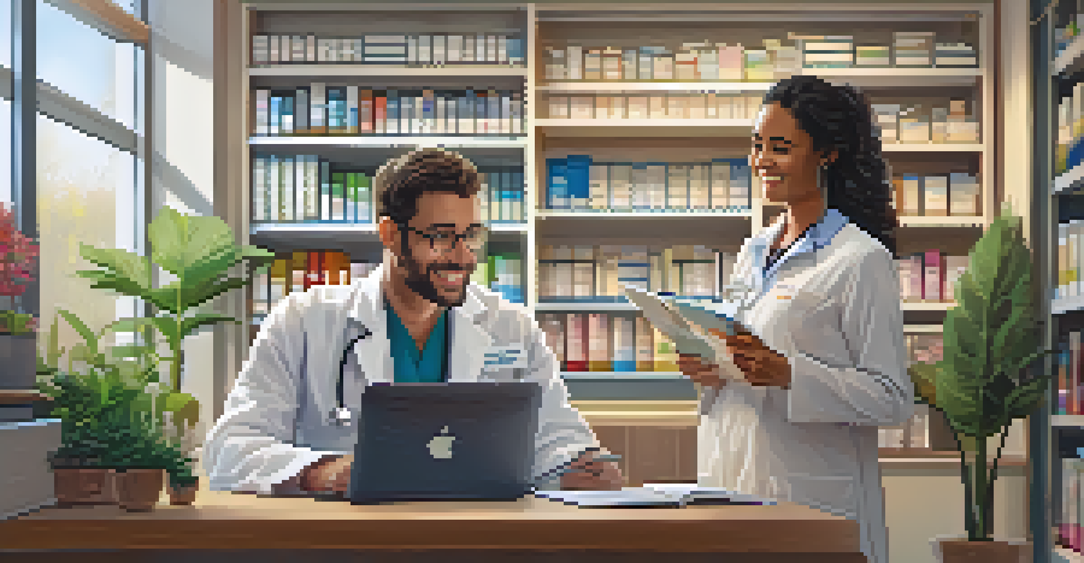 A clinical pharmacist conducting a telehealth consultation with a patient on a computer screen.