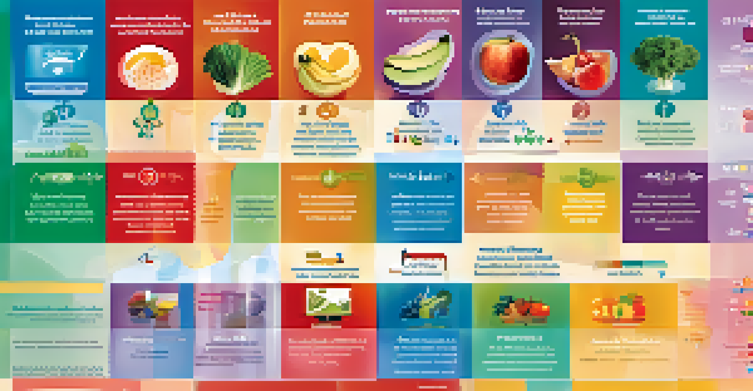 An infographic displaying simplified health information with clear icons and labels on topics like nutrition and exercise, designed for easy understanding.