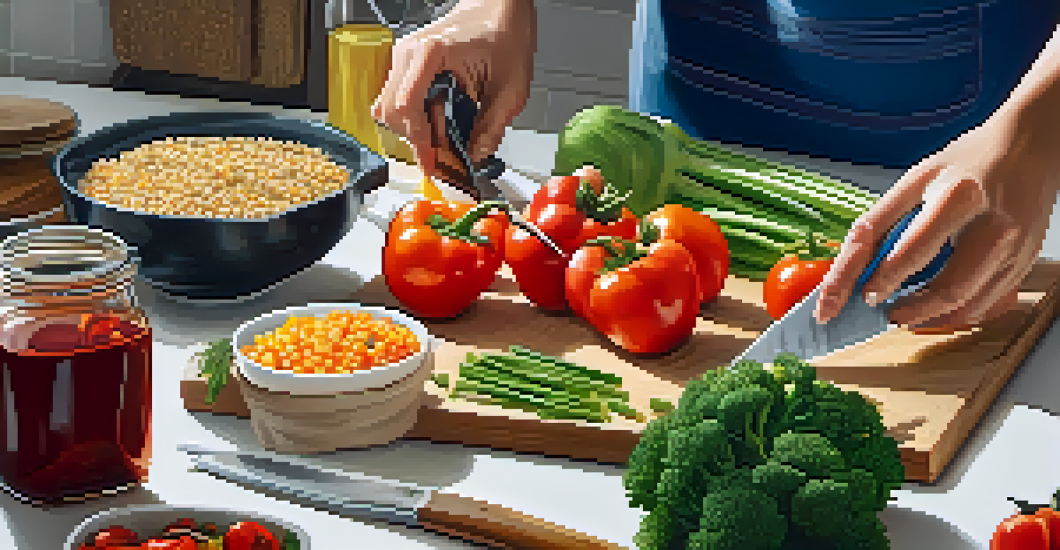 A close-up of a healthy meal preparation with fresh vegetables and grains in a bright kitchen, highlighting the importance of nutritious food.