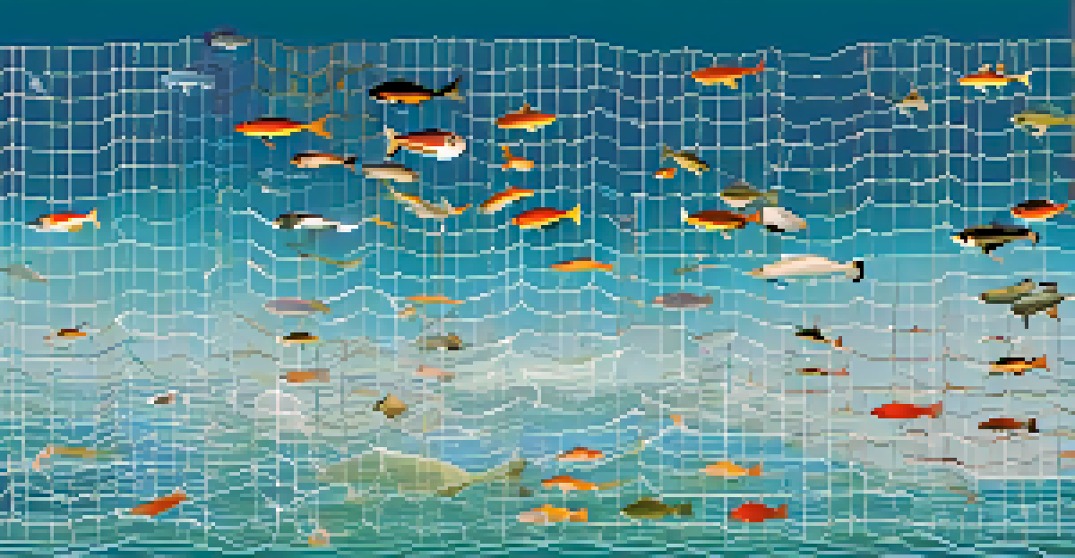 An infographic showing a fishing net with fish around it, symbolizing the importance of sample size in research.