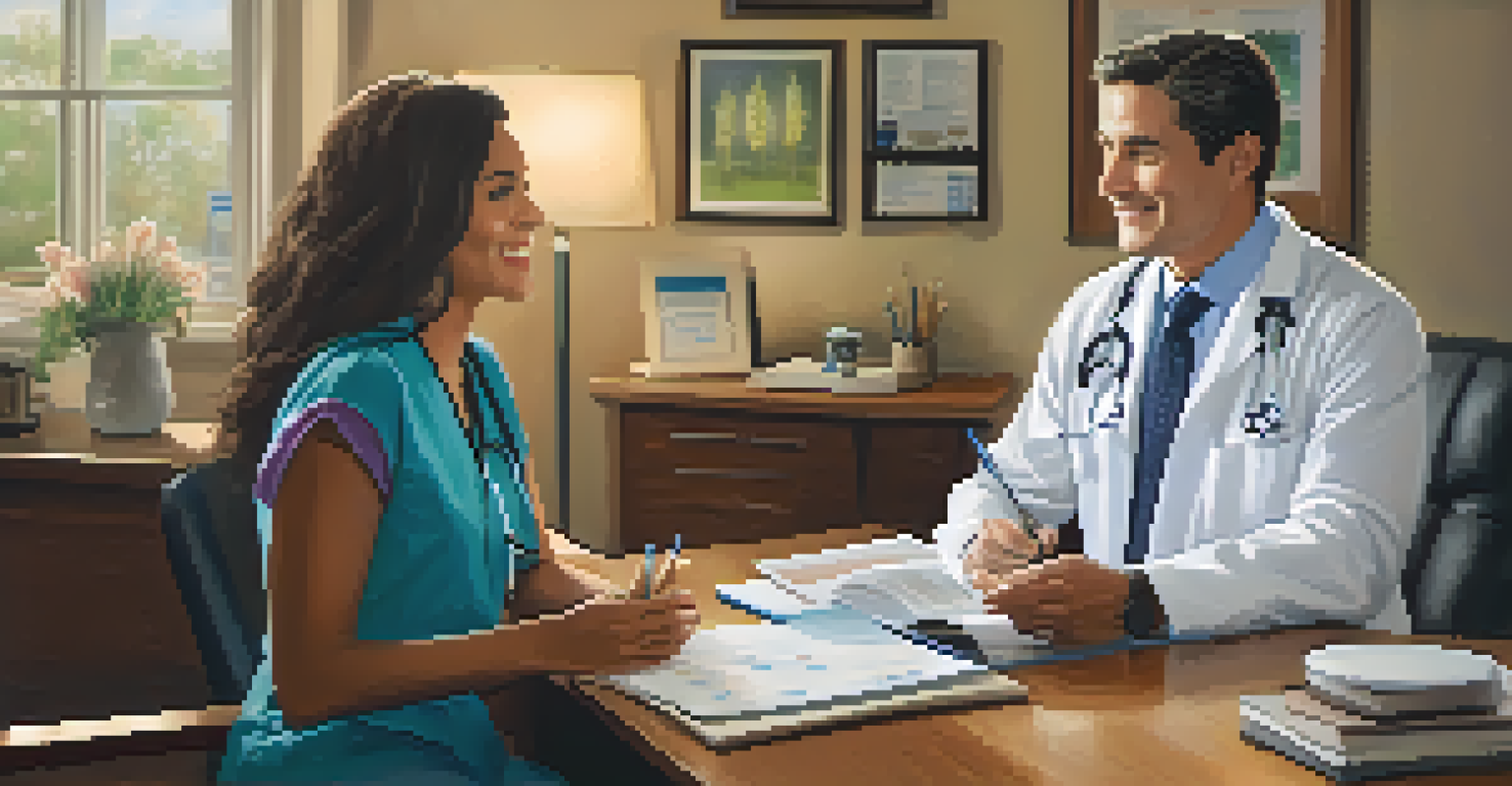 A healthcare professional engaging with a patient in a cozy office, discussing lifestyle choices with warmth and empathy.