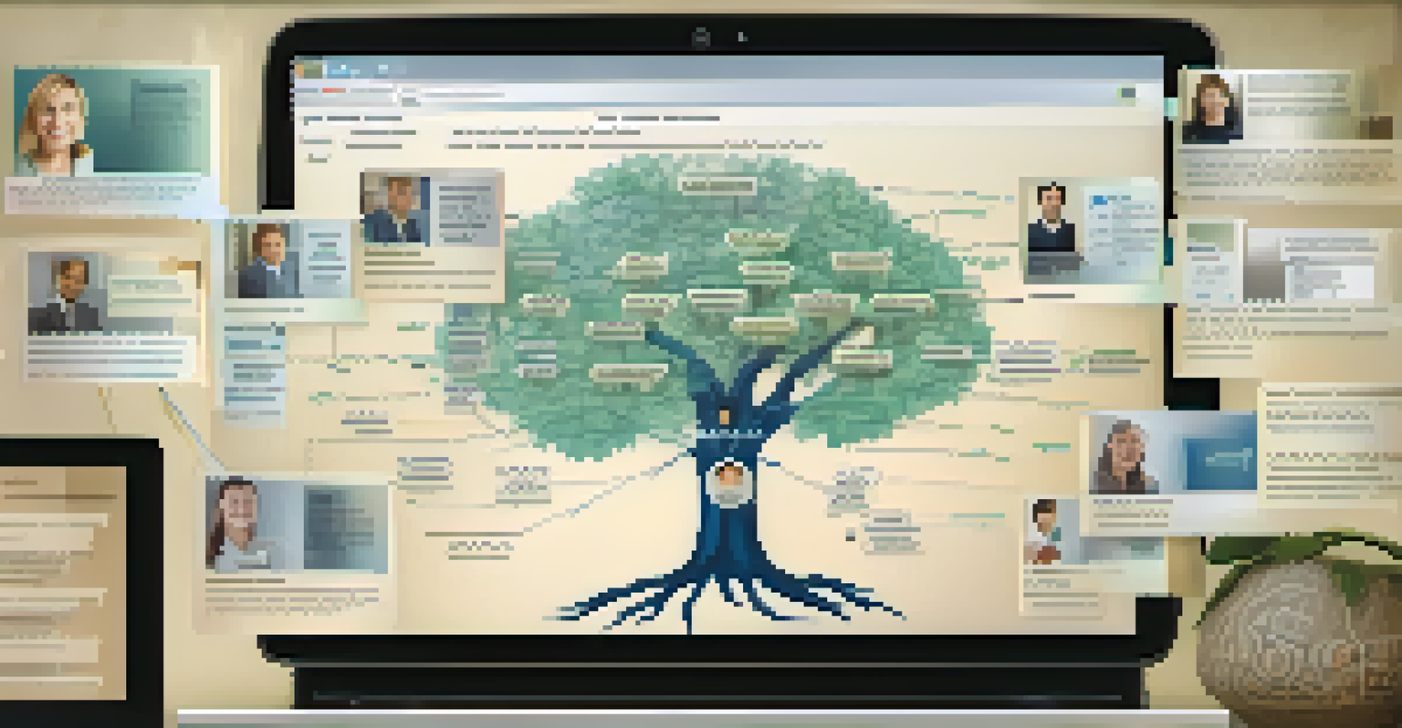 A digital family tree diagram displayed on a computer screen, highlighting health conditions linked to family members.
