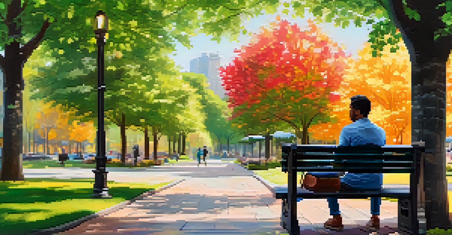 A person sitting on a bench in a park, using a smartphone for a teletherapy session, surrounded by nature.