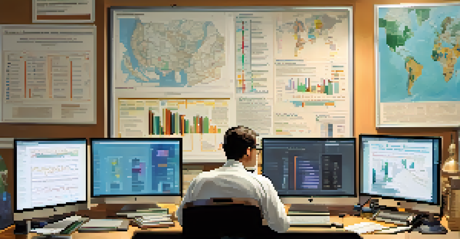 An epidemiologist working with health data on a computer, with charts showing health disparities and a map of communities in the background.