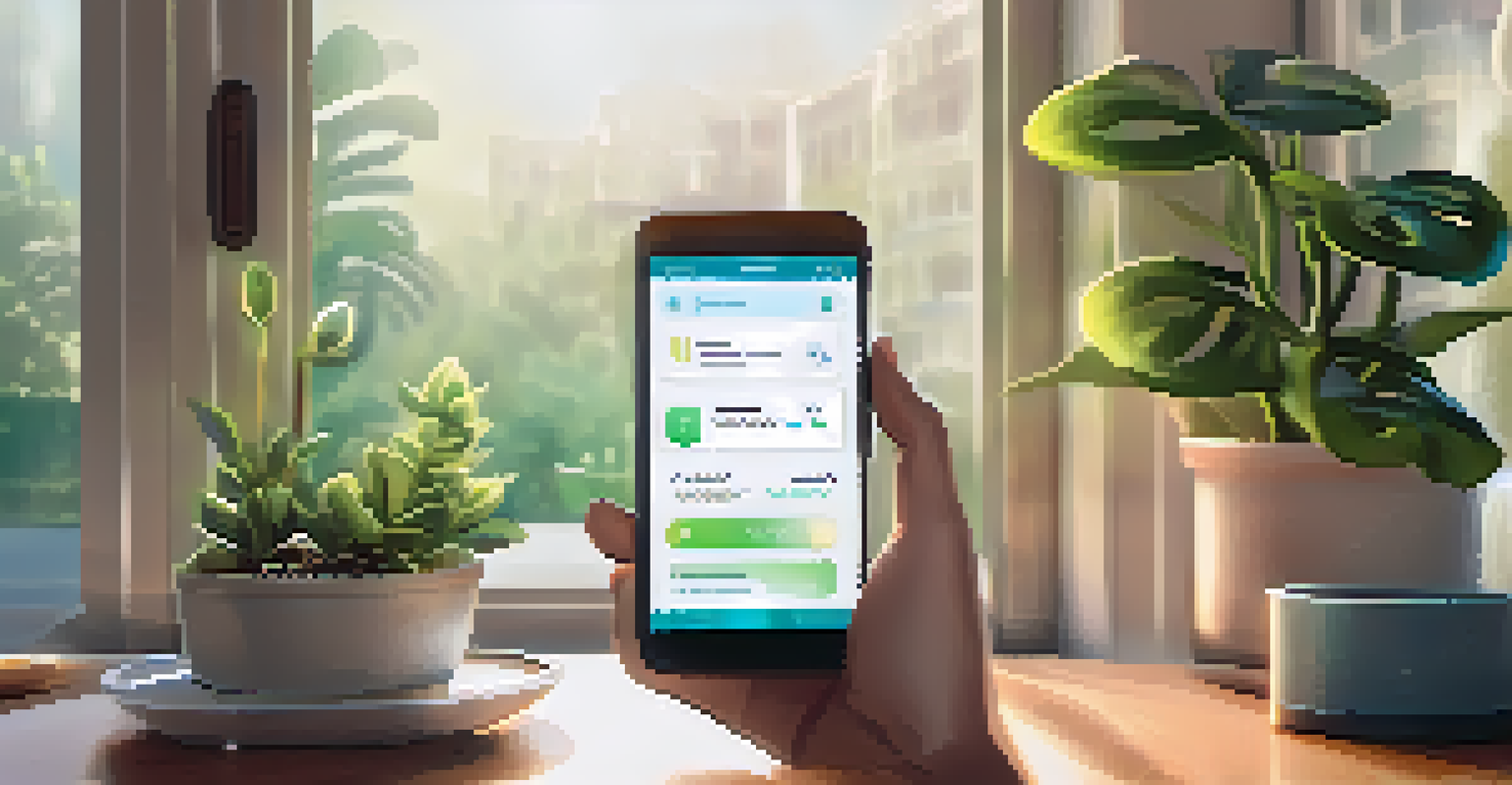 A smartphone displaying a secure digital wallet for health data, set in a cozy home environment with natural light and plants.