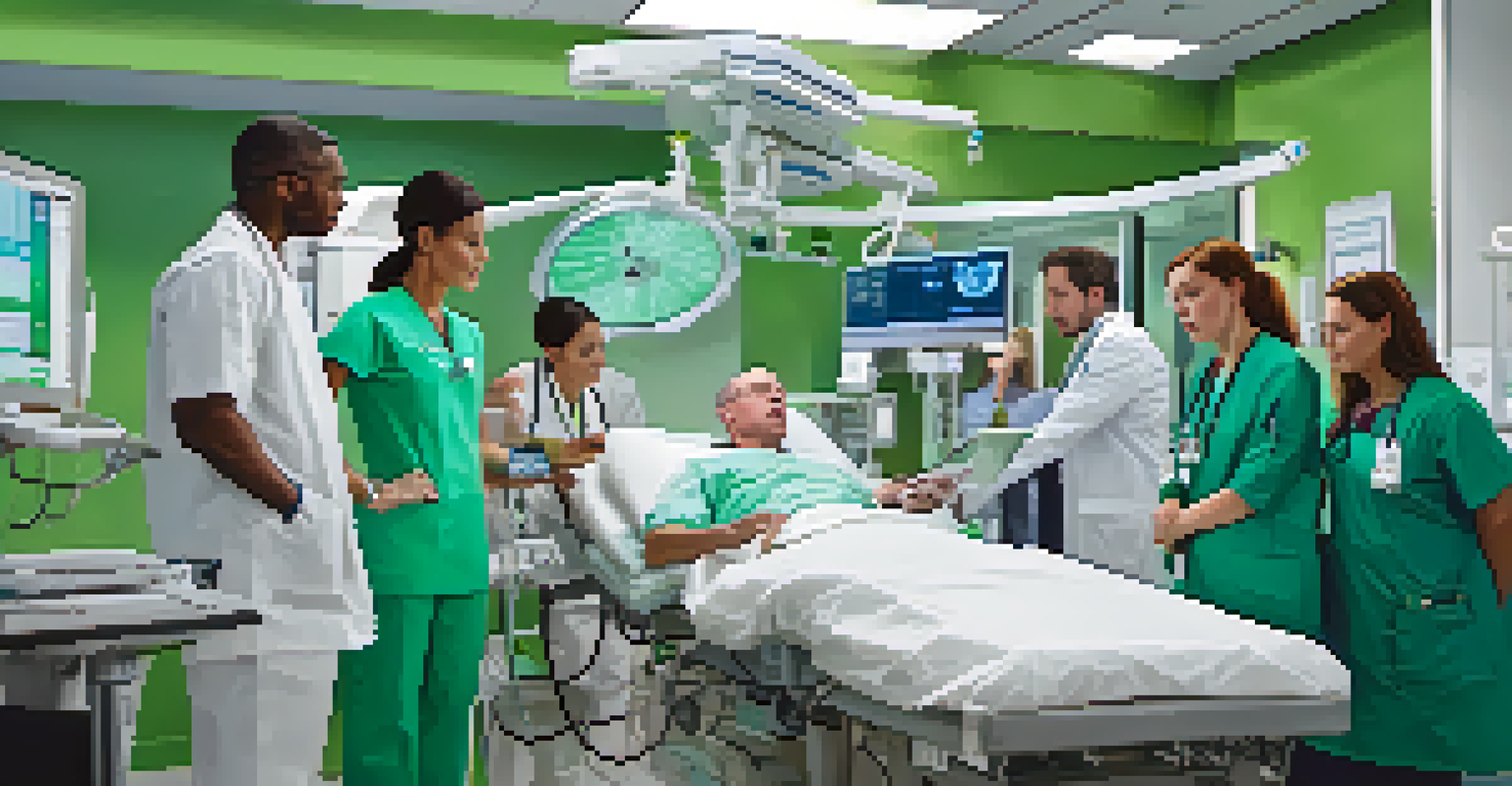 Healthcare professionals responding to a stroke patient in an emergency room, highlighting their teamwork and advanced medical technology.