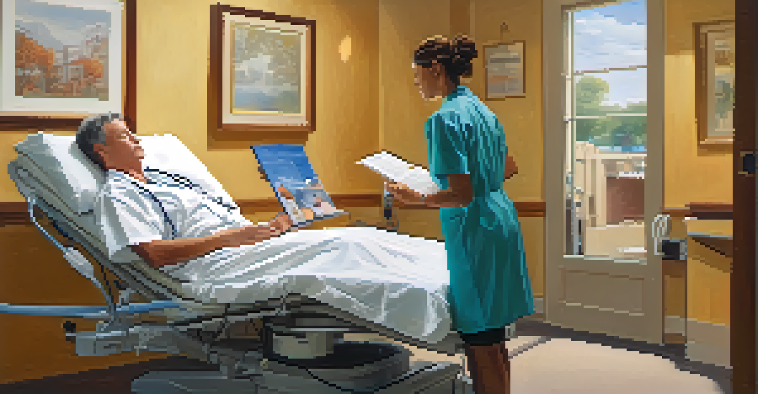 A patient receiving immunotherapy treatment in a calming environment, reading a book while a nurse monitors the process.
