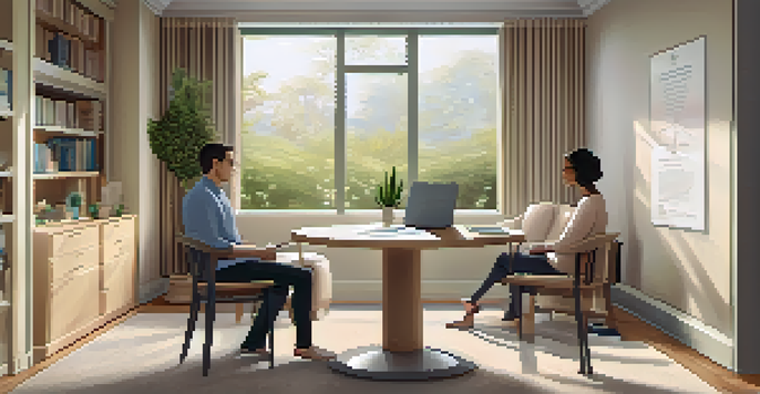 A cozy consultation room where a genetic counselor discusses options with expectant parents, surrounded by informational materials about genetic testing.